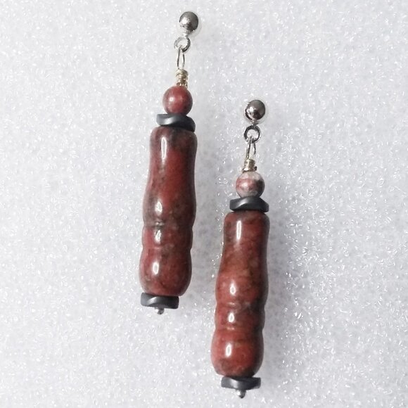 Red Jasper & Hematite - Elegant Dangle Earrings - Healing Stones - Post Earrings - Picture 6 of 6